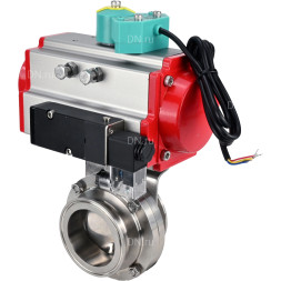 Затвор дисковый поворотный кламповый WBV3131S-2W-C-H Ду25 Ру10 корпус - пищевая нержавеющая сталь 304, уплотнение - Silicon, с пневмоприводом PA-DA-052, пневмораспределителем 4M310-08 DC24V и магнитным переключателем ALS200D