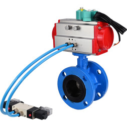 Затвор дисковый поворотный WBV1313E-2W-F-H Ду65 Ру16 фланцевый, корпус - чугун GGG40, диск - чугун GGG40, уплотнение - EPDM, с пневмоприводом PA-DA-105, пневмораспределителем 4V320-08 AC220V и магнитным переключателем ALS200D