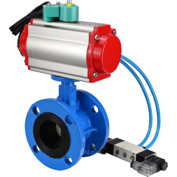 Затвор дисковый поворотный WBV1313E-2W-F-H Ду65 Ру16 фланцевый, корпус - чугун GGG40, диск - чугун GGG40, уплотнение - EPDM, с пневмоприводом PA-DA-105, пневмораспределителем 4V320-08 AC220V и магнитным переключателем ALS200D