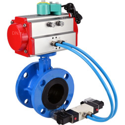 Затвор дисковый поворотный WBV1313E-2W-F-H Ду65 Ру16 фланцевый, корпус - чугун GGG40, диск - чугун GGG40, уплотнение - EPDM, с пневмоприводом PA-DA-105, пневмораспределителем 4V320-08 AC220V и магнитным переключателем ALS200D