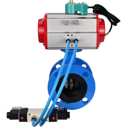 Затвор дисковый поворотный WBV1313E-2W-F-H Ду65 Ру16 фланцевый, корпус - чугун GGG40, диск - чугун GGG40, уплотнение - EPDM, с пневмоприводом PA-DA-105, пневмораспределителем 4V320-08 AC220V и магнитным переключателем ALS200D