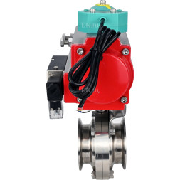 Затвор дисковый поворотный кламповый WBV3131S-2W-C-H Ду32 Ру10 корпус - пищевая нержавеющая сталь 304, уплотнение - Silicon, с пневмоприводом PA-DA-052, пневмораспределителем 4M310-08 DC24V и магнитным переключателем ALS200D