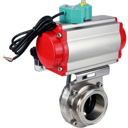 Затвор дисковый поворотный кламповый WBV3131S-2W-C-H Ду32 Ру10 корпус - пищевая нержавеющая сталь 304, уплотнение - Silicon, с пневмоприводом PA-DA-052, пневмораспределителем 4M310-08 DC24V и магнитным переключателем ALS200D