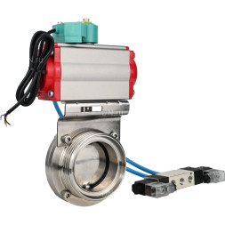 Затвор дисковый поворотный WBV3131E-2W-T-H Ду20 Ру10 резьбовой, корпус - пищевая нержавеющая сталь 304, уплотнение - EPDM, с пневмоприводом PA-SA-065, пневмораспределителем 4M320-10 AC220V, магнитным переключателем ALS200D