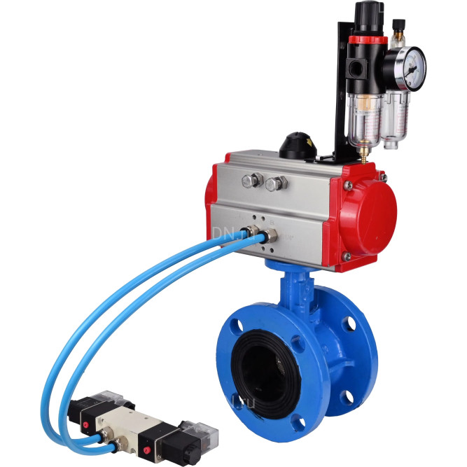 Затвор дисковый поворотный WBV1313E-2W-F-H Ду80 Ру16 фланцевый, корпус - чугун GGG40, диск - чугун GGG40, уплотнение - EPDM, с пневмоприводом PA-DA-105, пневмораспределителем 4V320-10 AC220V и БПВ AFC2000 в Сургуте
