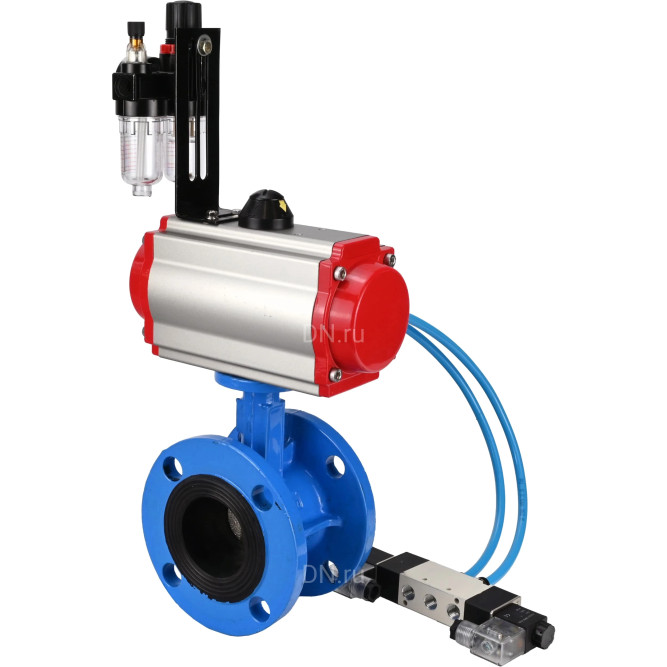 Затвор дисковый поворотный WBV1313E-2W-F-H Ду80 Ру16 фланцевый, корпус - чугун GGG40, диск - чугун GGG40, уплотнение - EPDM, с пневмоприводом PA-DA-105, пневмораспределителем 4V320-10 AC220V и БПВ AFC2000 в Сургуте