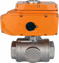 Кран шаровой BV3232P(4pc)-SP-3WT-T-ISO-H Ду32 Ру63 стандартнопроходной T-тип, трехходовой, нержавеющая сталь, внутренняя резьба, уплотнение - PTFE, с эл. приводом E34-N-005EM-O1-220VAC-У1